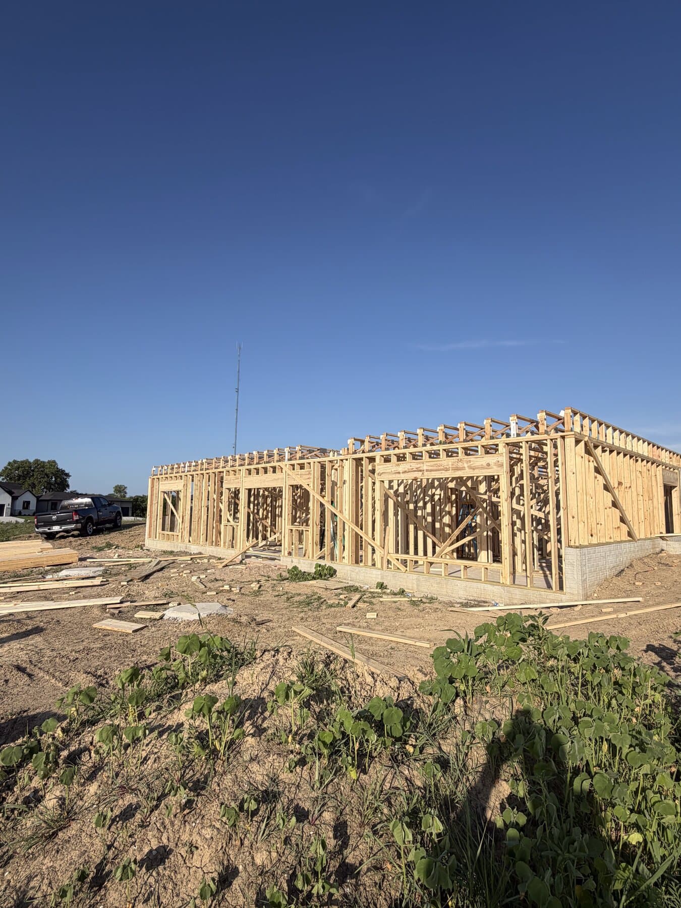 Exterior wall framing on a new custom home